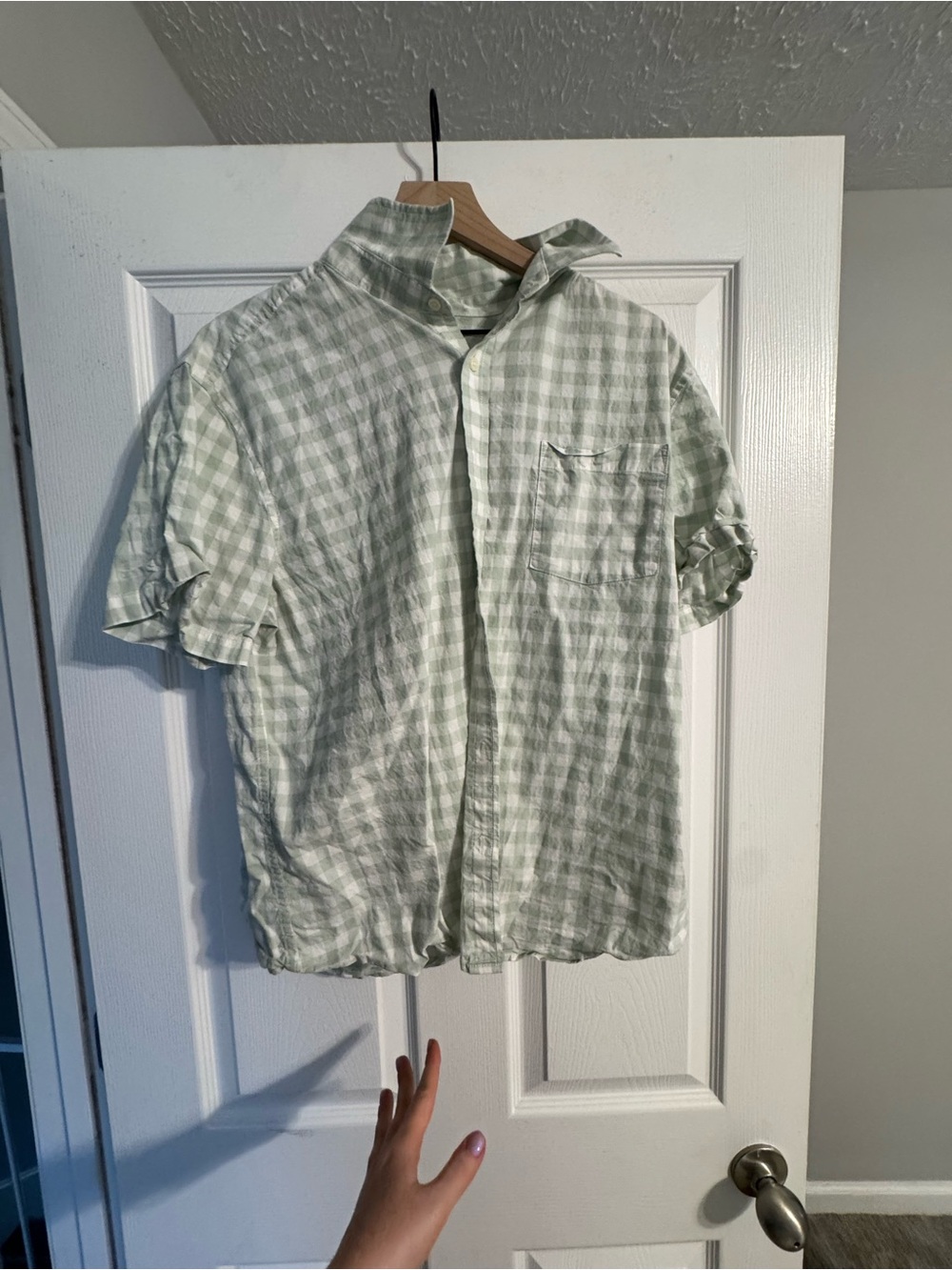Goodfellow & Co Pale Green Gingham Short-Sleeve Button-Down Shirt
